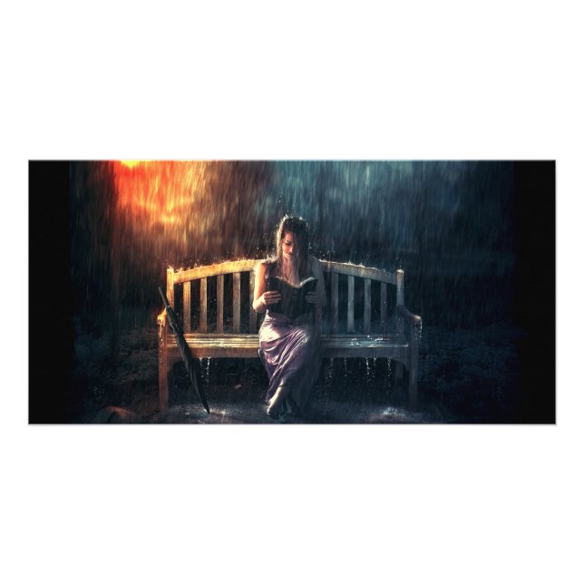 Woman Reading Book in the Rain Card (Front)