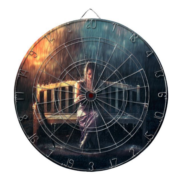 Woman Reading Book in the Rain Dart Board (Front)
