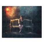 Woman Reading Book in the Rain Jigsaw Puzzle