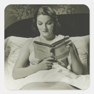 Woman Reading Book Square Sticker