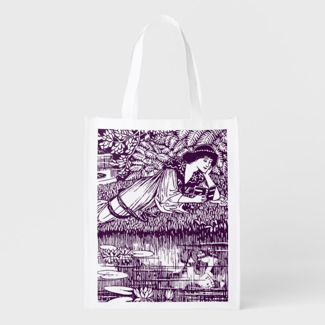 Woman Reading by a pond  Grocery Bag (Front)