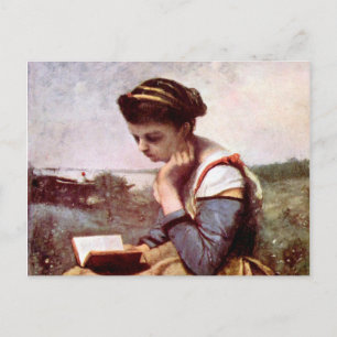 Woman reading by Jean-Baptiste Camille Corot Postcard
