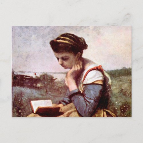 Woman reading by Jean_Baptiste Camille Corot Postcard