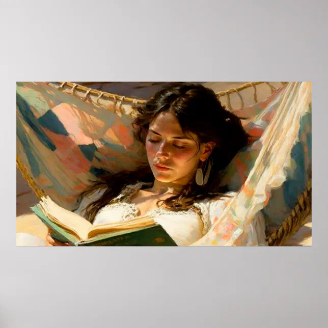 Woman Reading in a Hammock on a Sunny Day Poster | Zazzle