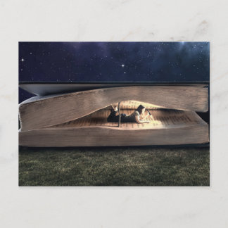 Woman Reading Inside Book at Night Postcard