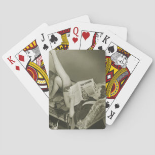 Woman Reading Magazine Poker Cards