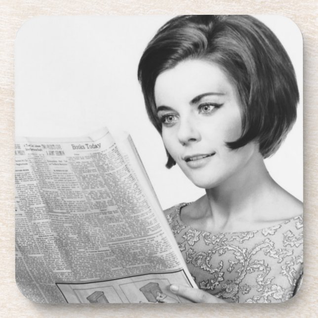 Woman Reading Newpaper Beverage Coaster (Front)