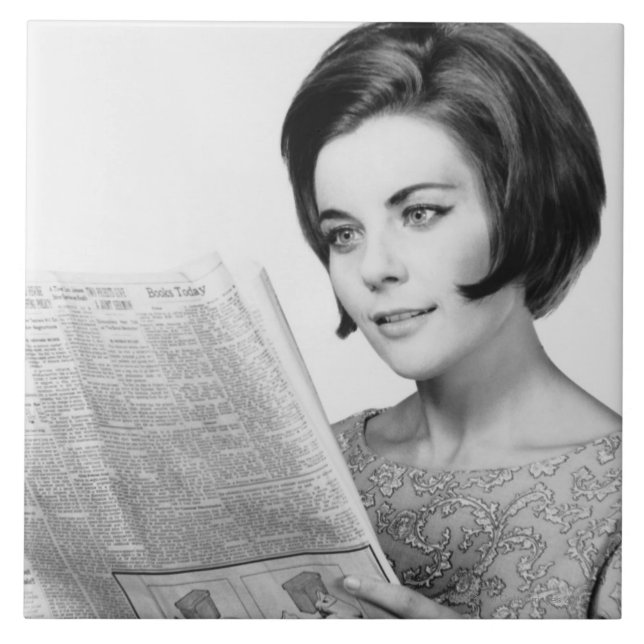 Woman Reading Newpaper Ceramic Tile (Front)