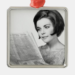 Woman Reading Newpaper Metal Ornament
