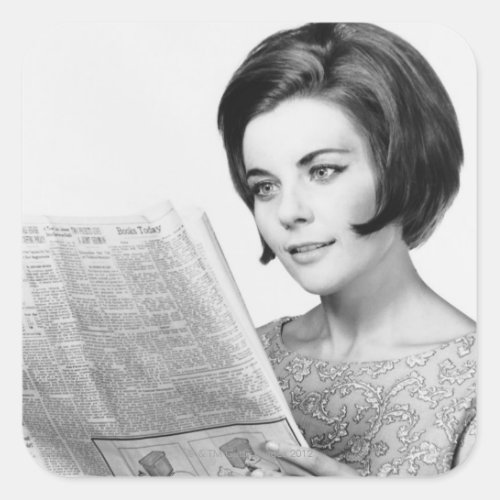 Woman Reading Newpaper Square Sticker