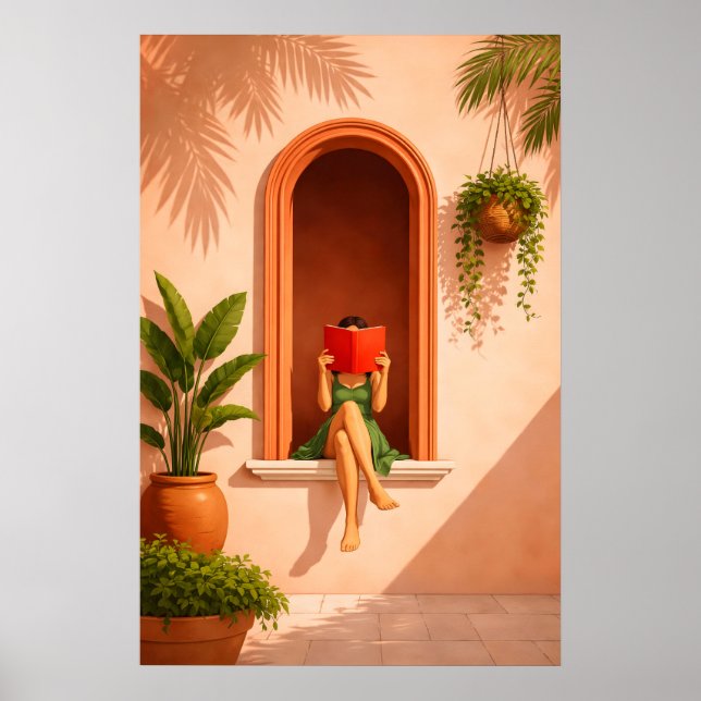 Woman Reading Poster, Mediterranean Nook Wall Art (Front)