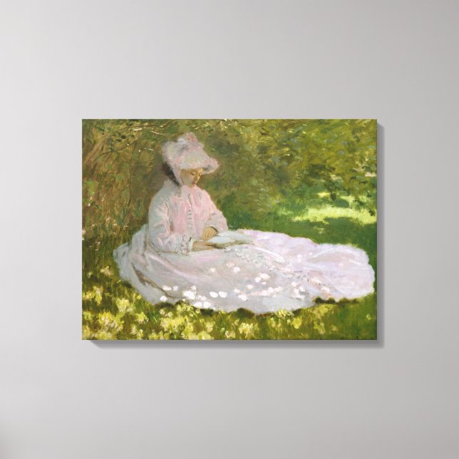 Woman Reading Springtime Monet Canvas Print (Front)