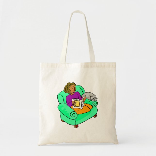 Woman Reading with Cat Tote Bag (Front)
