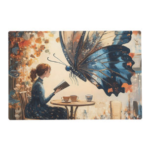 Woman Reading with Giant Butterfly Abstract Art Placemat