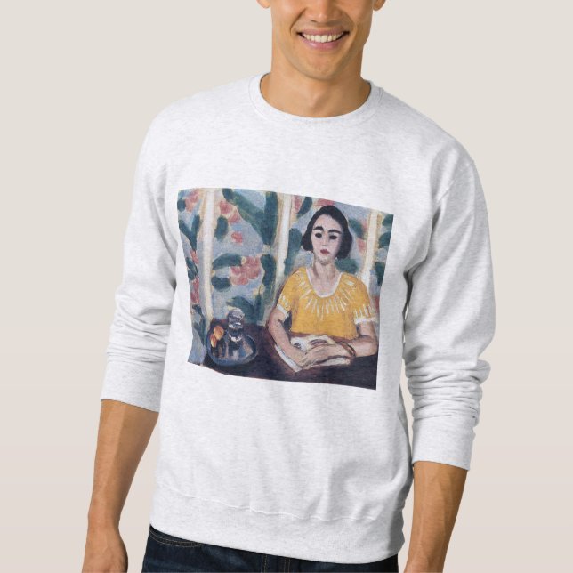 Woman Reading with Peaches Matisse Crewneck Sweatshirt (Front)