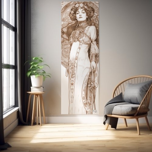 Woman Red Crayon Study Alphonse Mucha Art Nouveau Poster