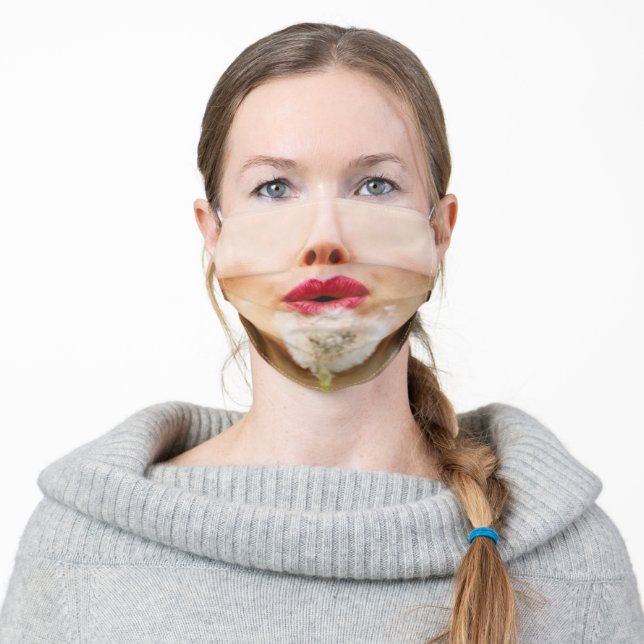 Woman Red Lips Dandelion Adult Cloth Face Mask (Worn)