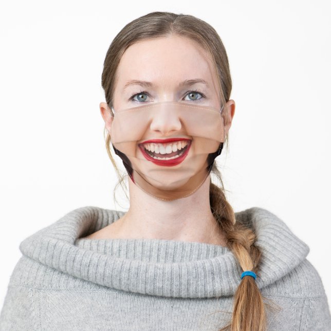 Woman Red Lips Smile Adult Cloth Face Mask (Worn)