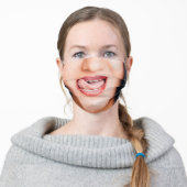Woman Red Tongue Out Nose Ring Adult Cloth Face Mask (Worn)