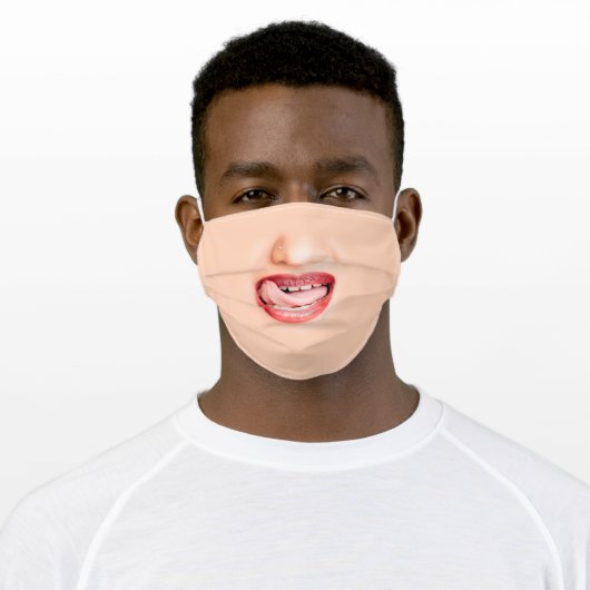 Woman Red Tongue Out Nose Ring Cloth Face Mask (Worn)