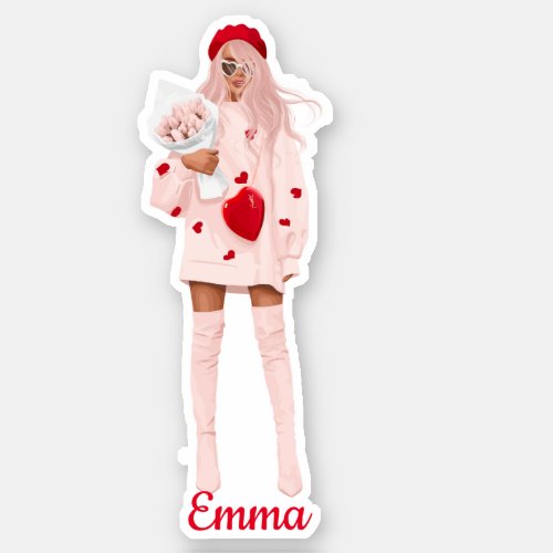 Woman Red Valentine Love Trendy Custom_Cut Vinyl  Sticker