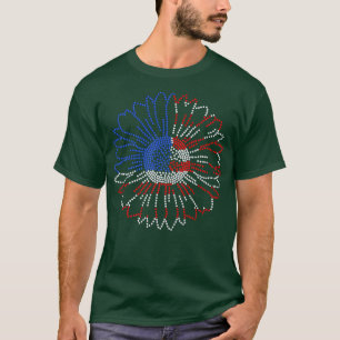 Woman Red White Blue Sunflower Bling Rhinestone 4t T-Shirt