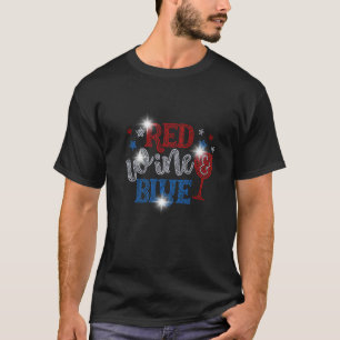 Woman Red Wine And Blue Bling Rhinestone 4Th Of Ju T-Shirt