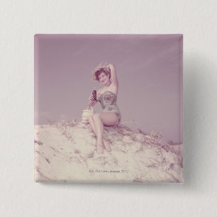 Woman Relaxing on Beach Button