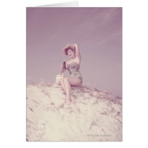 Woman Relaxing on Beach Cards