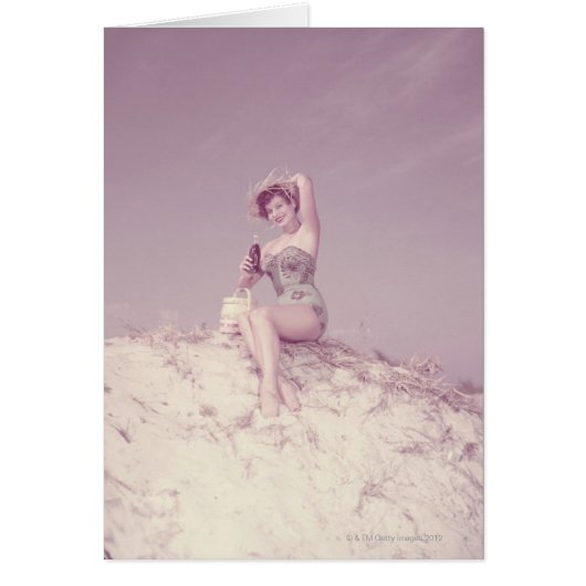 Woman Relaxing on Beach Cards (Front)