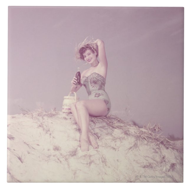 Woman Relaxing on Beach Ceramic Tile (Front)