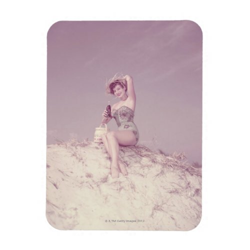 Woman Relaxing on Beach Magnet