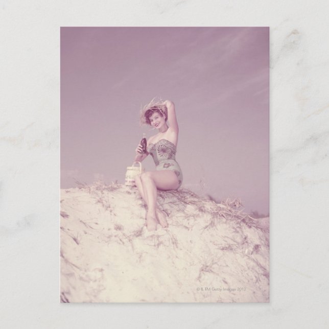 Woman Relaxing on Beach Postcard (Front)