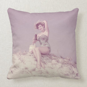 Woman Relaxing on Beach Throw Pillow