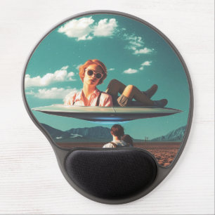 Woman Relaxing on UFO in Desert Gel Mouse Pad