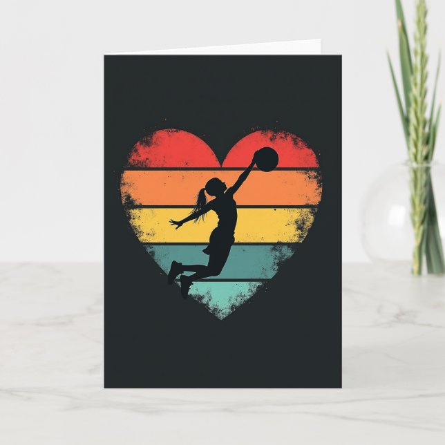 Woman Retro Basketball Heart Card (Front)