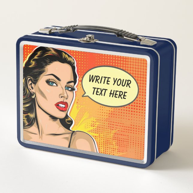 Woman Retro Style Customizable Metal Lunch Box (Front)