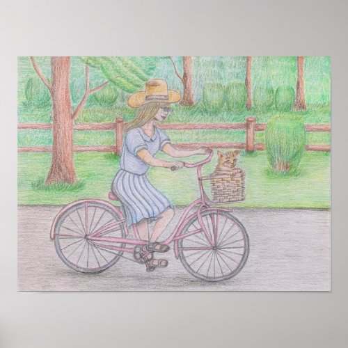 woman riding bike  poster