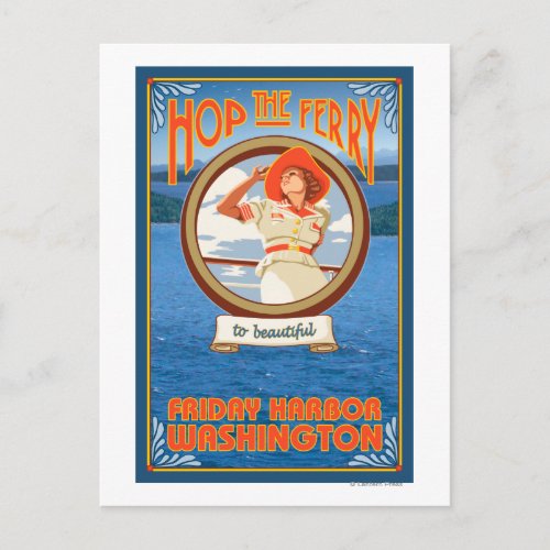 Woman Riding Ferry _ Friday Harbor Washington Postcard
