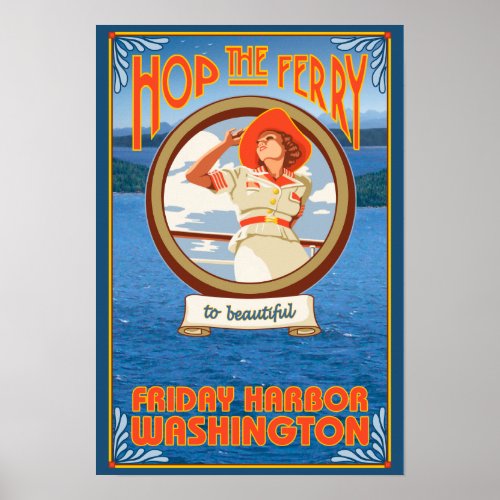Woman Riding Ferry _ Friday Harbor Washington Poster