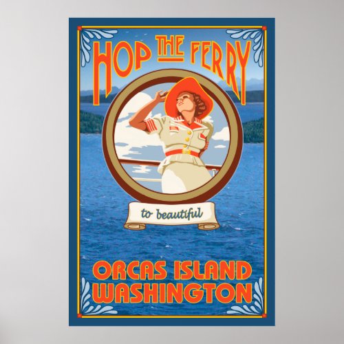 Woman Riding Ferry _ Orcas Island Washington Poster