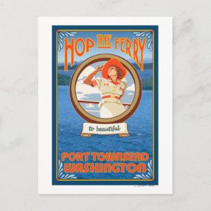 Woman Riding Ferry - Port Townsend Washington Postcard