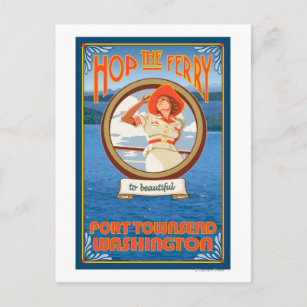 Woman Riding Ferry - Port Townsend Washington Postcard