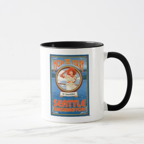 Woman Riding Ferry _ Seattle Washington Mug