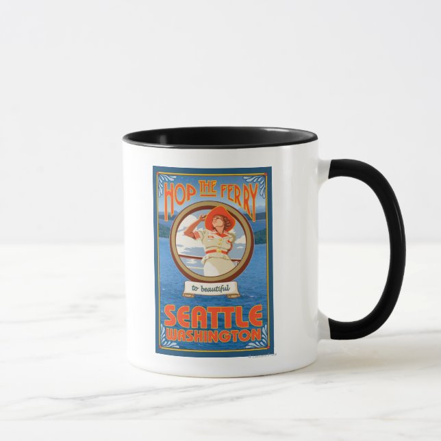 Woman Riding Ferry - Seattle, Washington Mug (Right)