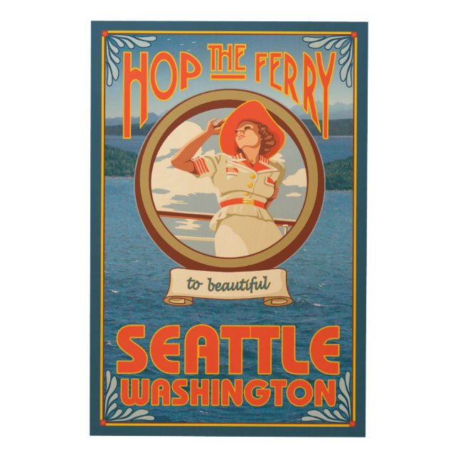 Woman Riding Ferry - Seattle, Washington Wood Wall Decor (Front)