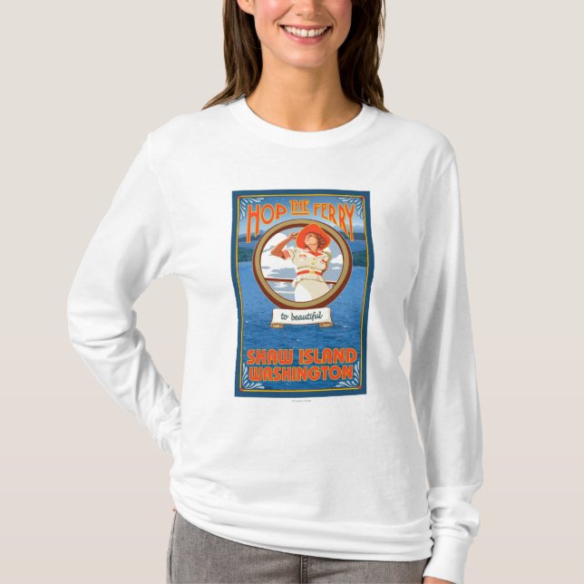 Woman Riding Ferry - Shaw Island, Washington T-Shirt (Front)