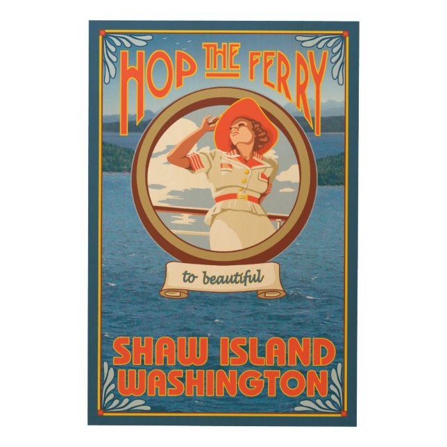 Woman Riding Ferry - Shaw Island, Washington Wood Wall Art (Front)