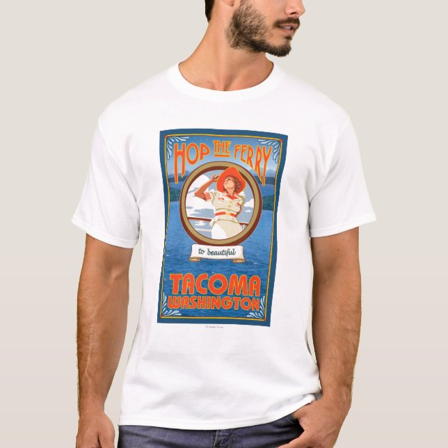 Woman Riding Ferry - Tacoma, Washington T-Shirt (Front)
