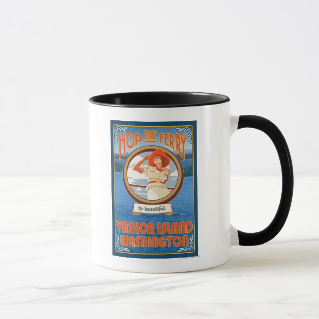 Woman Riding Ferry - Vashon Island, Washington Mug (Right)